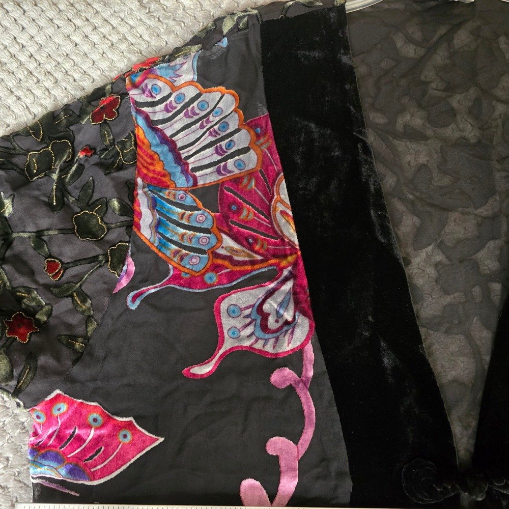 Aris A. Silk Blend Velvet Devore Kimono Cardigan Butterfly Floral 1XL Plus Size - Picture 6 of 10